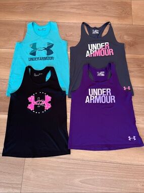 Under Armour Racerback Tank Tops - Turquoise, Black, Gray, Purple Bundle